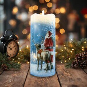 Starry Night Santa fiber optic Led pillar Candle with Timer